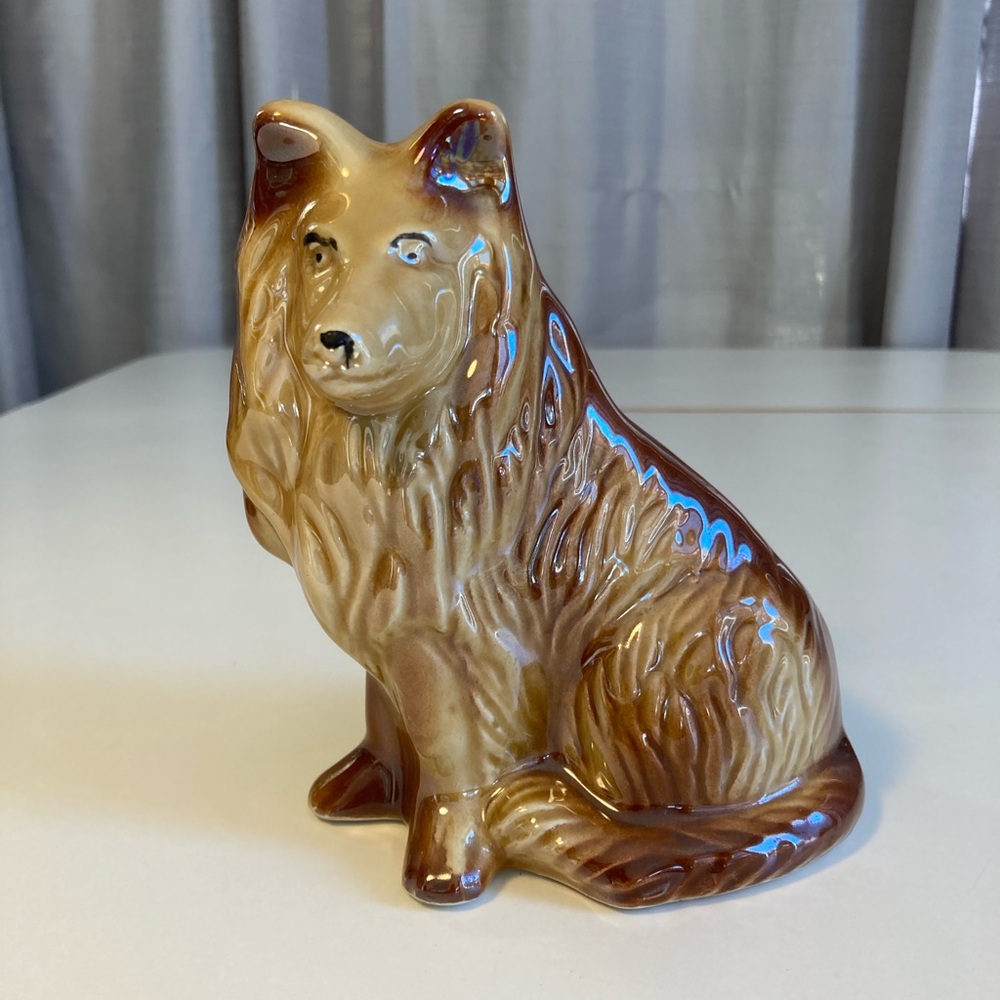 Elegant Gold Tan Ceramic Dog Sculpture Lassie Collie Collection Vintage Brazil